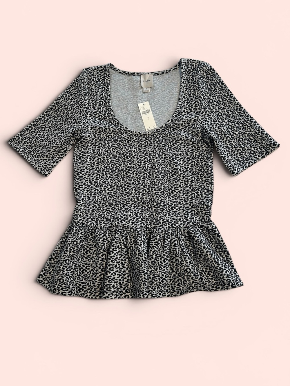 Maeve Black & White Leopard Peplum Top
